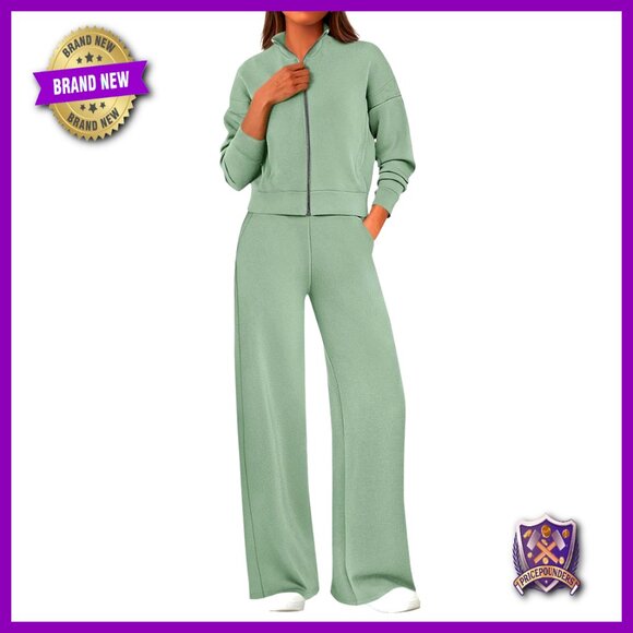 Women's 2-Piece Sweatsuit Set Zip-Up Sweatshirt Wide Leg Sweatpants Lounge